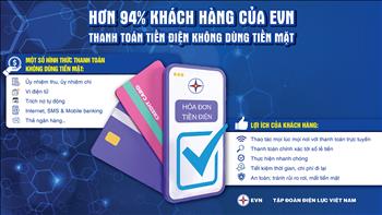 Hơn 94% khách hàng của EVN thanh toán tiền điện không dùng tiền mặt